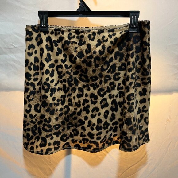 Windsor Leopard Print Satin Slip Mini Skirt Brown Tan Animal Print NWT L - Picture 5 of 10